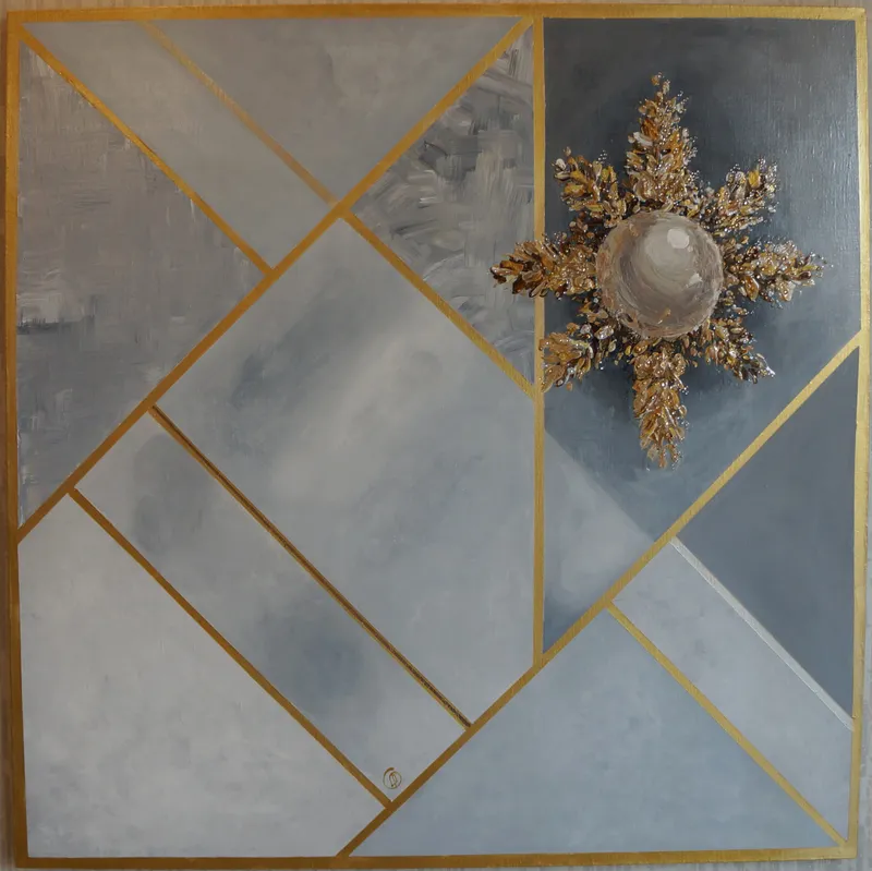 Картина «Золотое На Сером» — авторская работа художницы Шаляпиной Ольги, 100х100 см